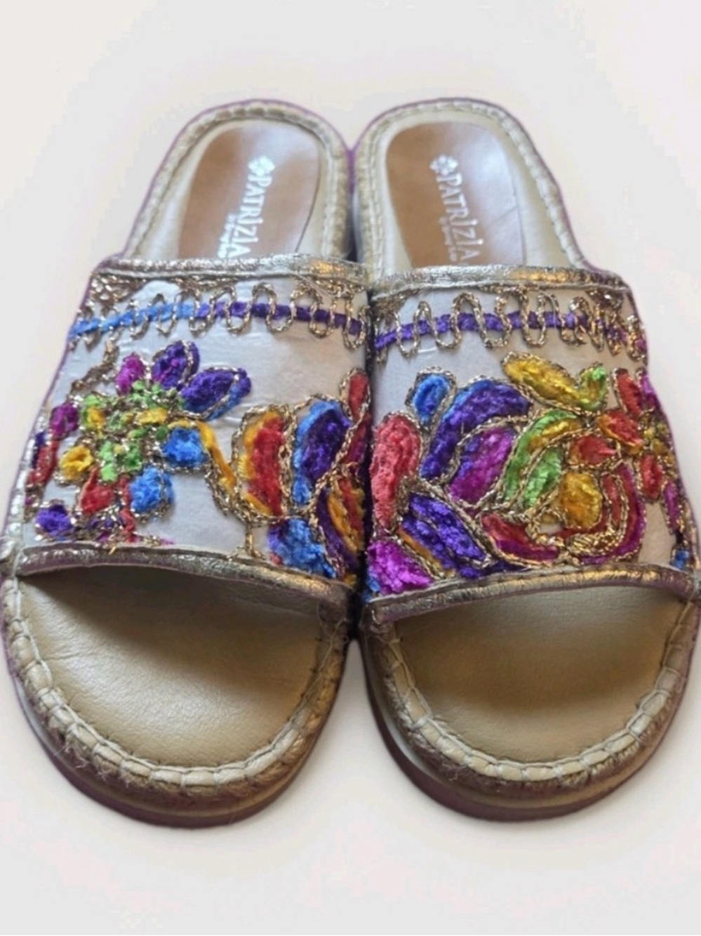 Patrizia by Spring Step Embroidered Beaded Slide Sandals Gold Multicolor Women 7